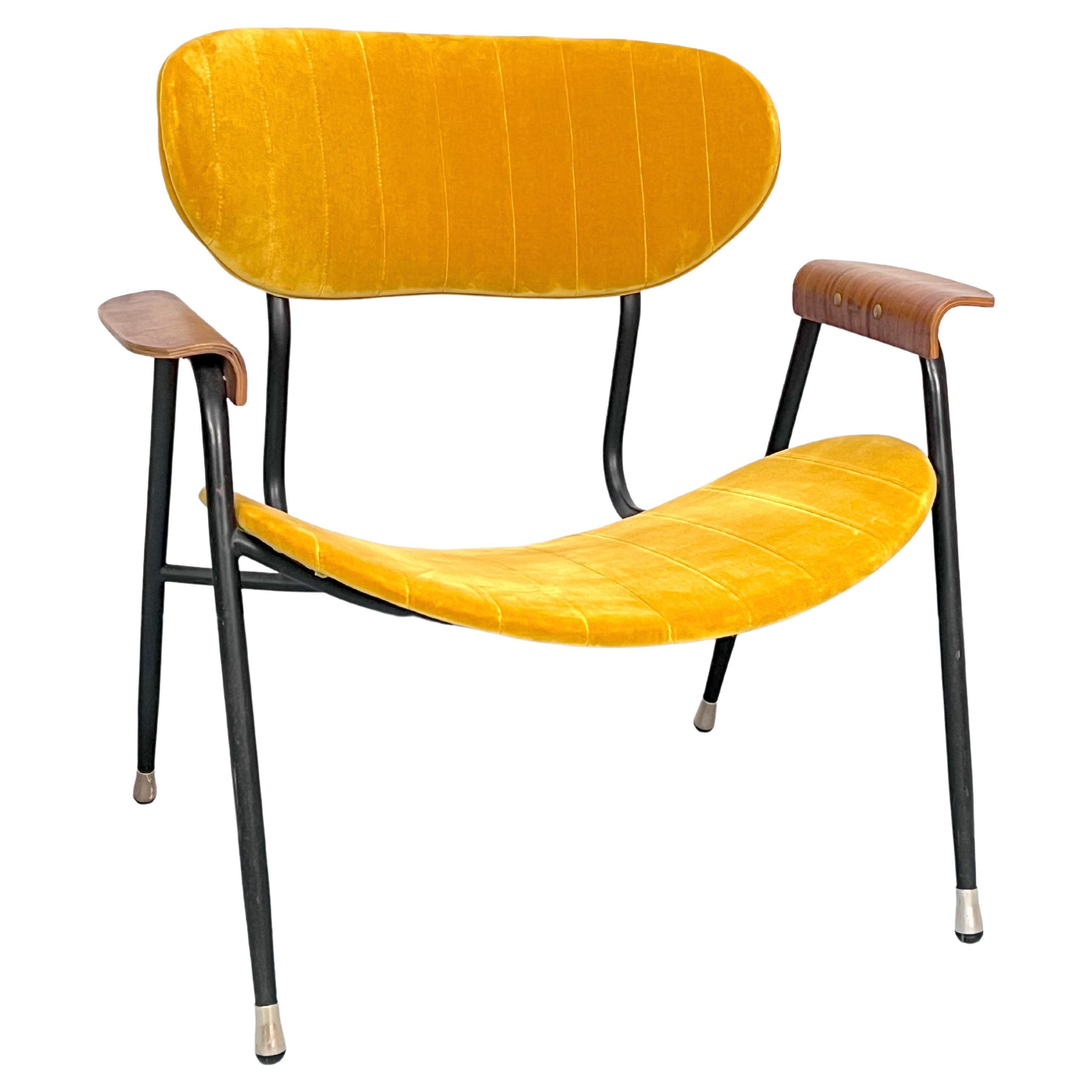 Vintage Yellow Velvet Chair by Gastone Rinaldi for RIMA, Italy 1950s
