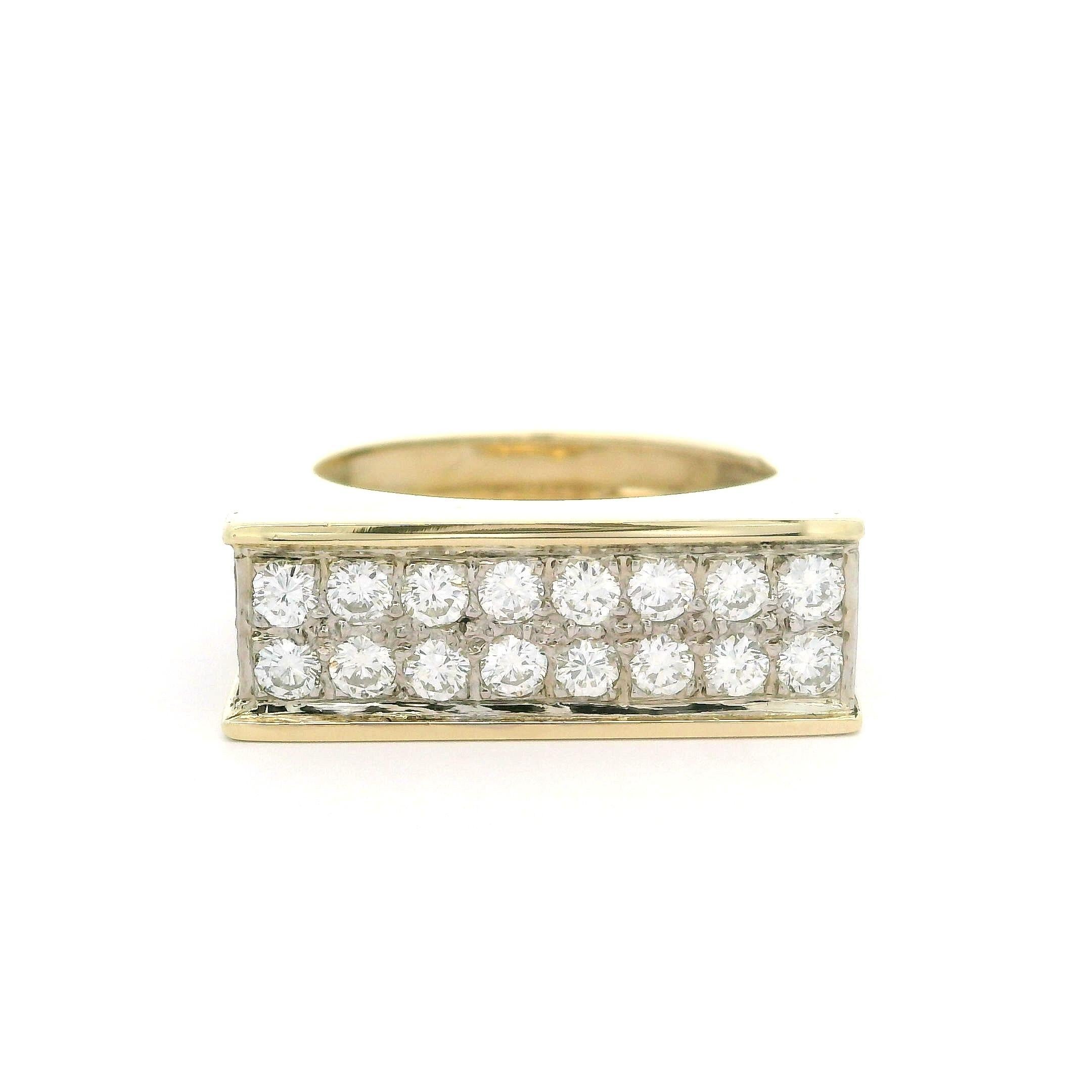 Vintage Yellow & White Gold 0.84ctw Pave Diamond Squared Geometric Ring