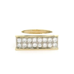 Vintage Yellow & White Gold 0.84ctw Pave Diamond Squared Geometric Ring