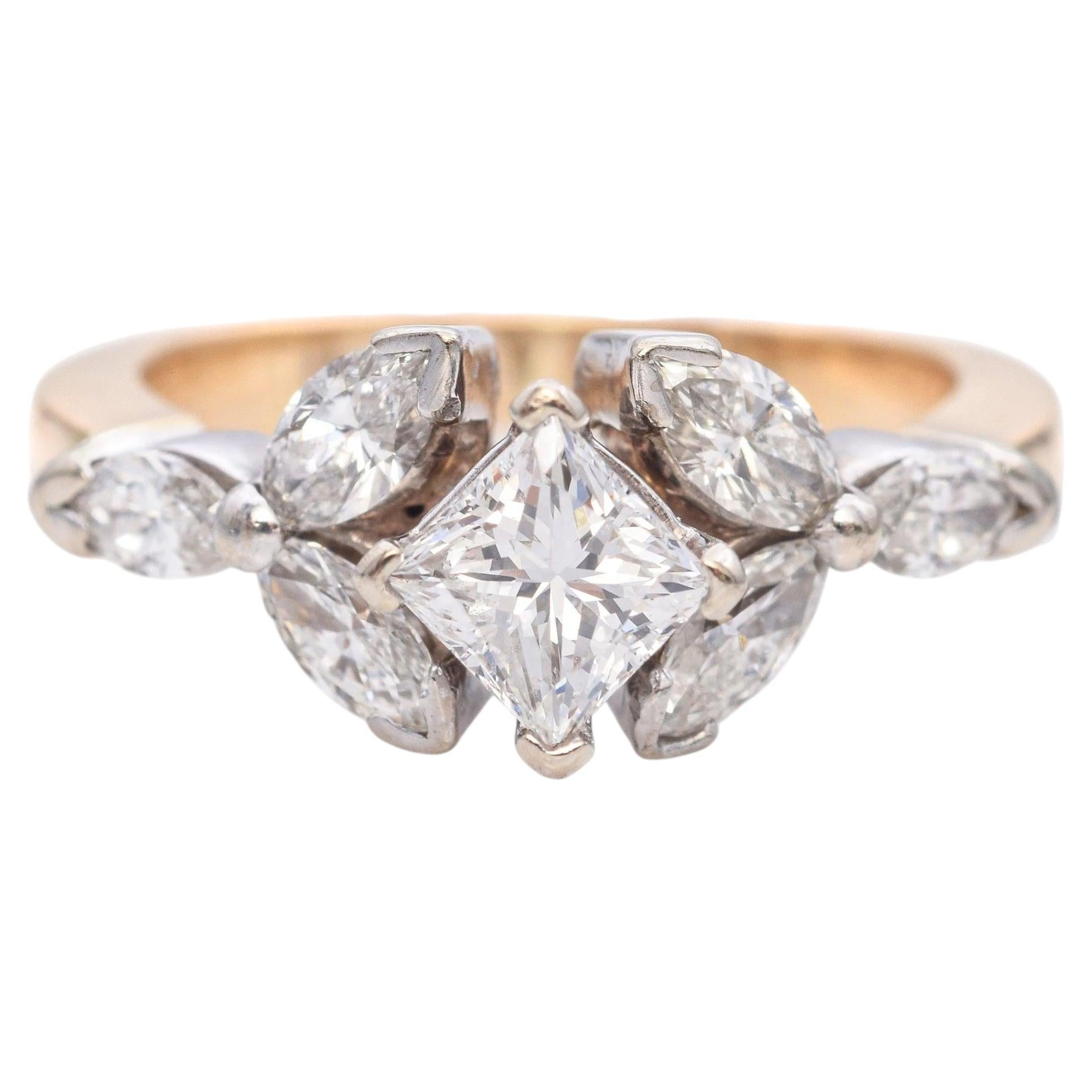 Vintage Yellow & White Gold 1.42tcw Diamond Ring For Sale