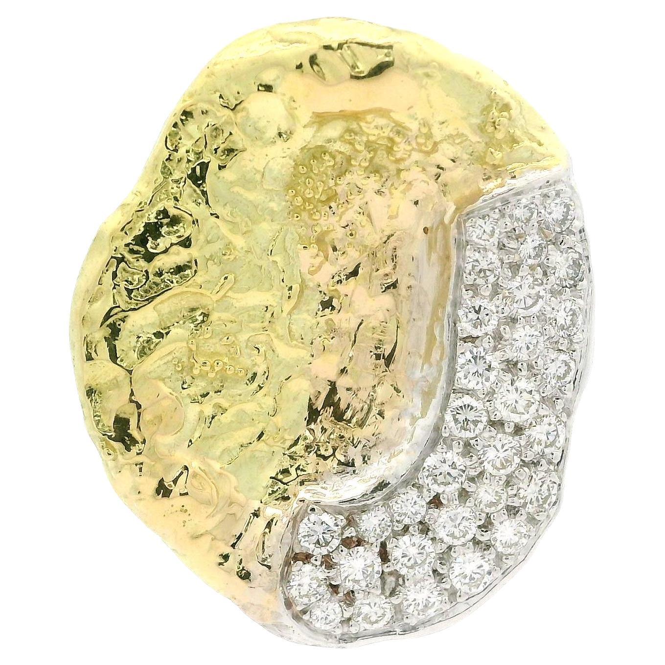 Pendentif brutaliste vintage en or jaune et blanc 1 ctw pavé de diamants de forme libre