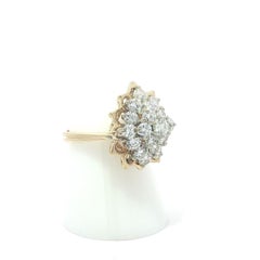 Vintage Yellow & White Gold 2.15ctw Large Fiery Brilliant Diamond Cluster Ring
