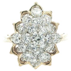Vintage Yellow & White Gold 2.15ctw Large Fiery Brilliant Diamond Cluster Ring