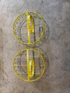 Vintage Yellow Wire Metal Wall-Mounted Basket Holders (Set of 2)