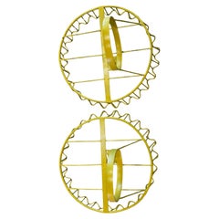 Vintage Yellow Wire Metal Wall-Mounted Basket Holders (Set of 2)