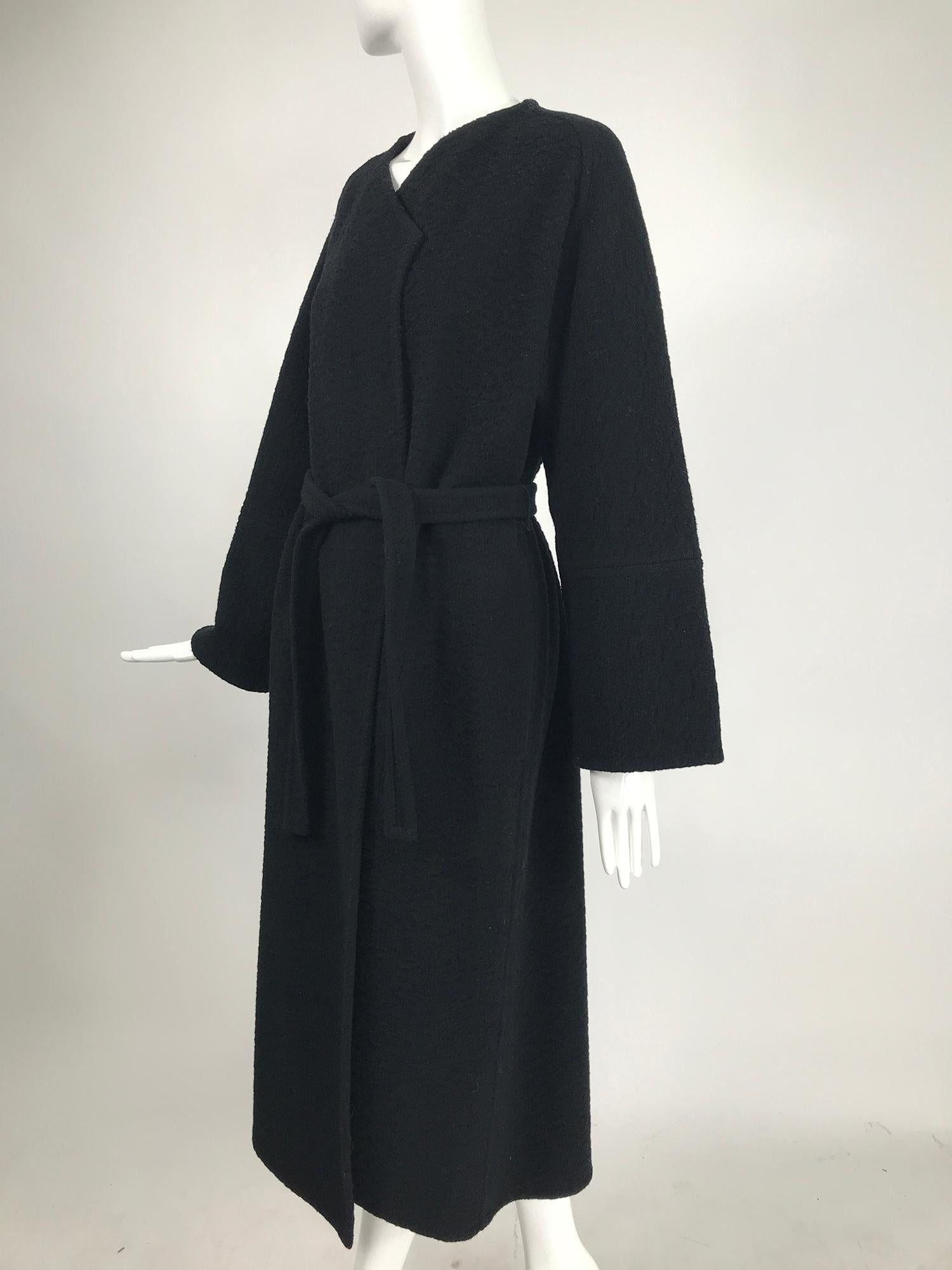 Vintage Yeohlee Black Textured Double Face Wool Wrap Coat 1990s For Sale 6