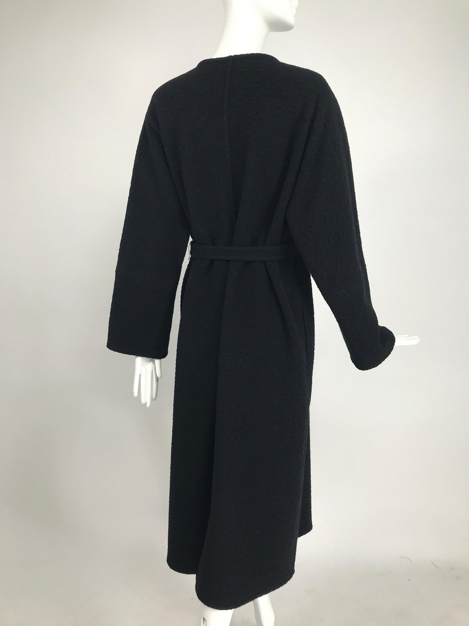 Vintage Yeohlee Black Textured Double Face Wool Wrap Coat 1990s For Sale 3