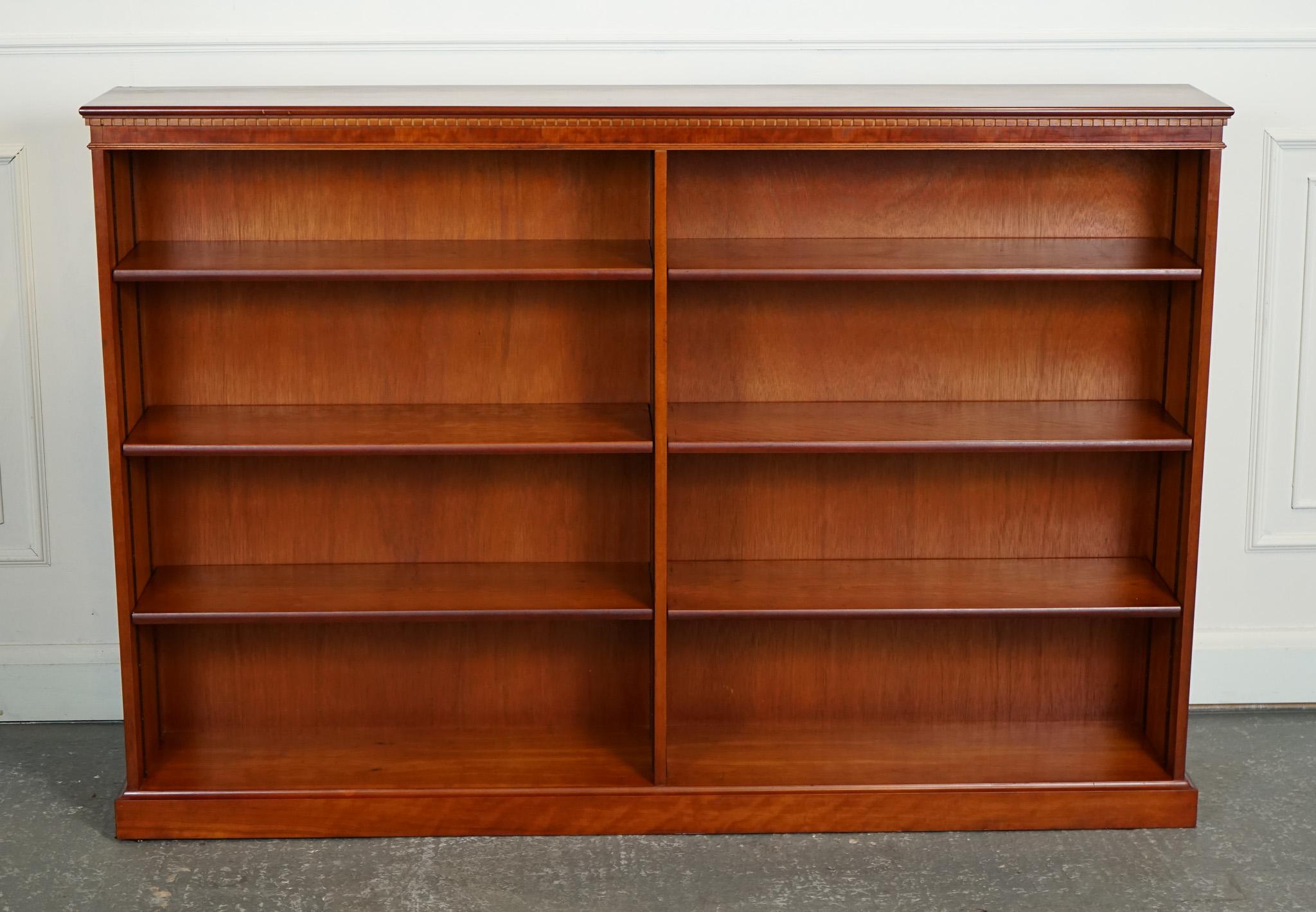 British VINTAGE YEW DOUBLE FRONTED LOW OPEN BOOKCASE WiTH ADJUSTABLE SHELVES For Sale
