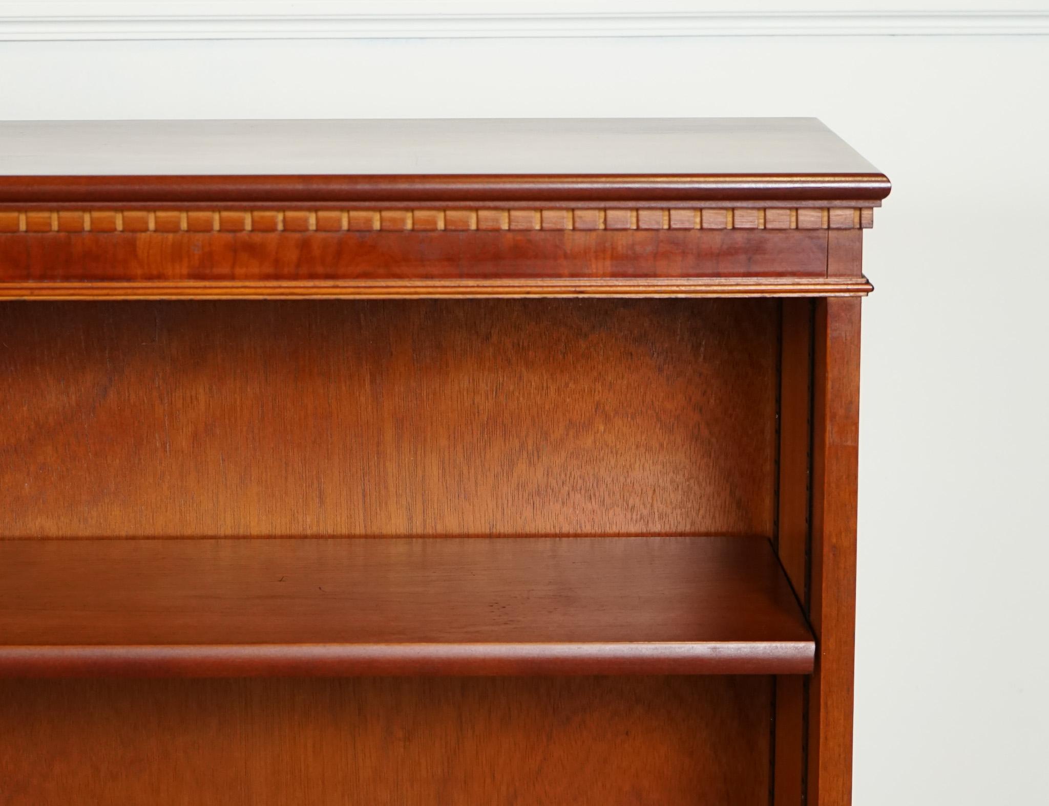 VINTAGE YEW DOUBLE FRONTED LOW OPEN BOOKCASE WiTH ADJUSTABLE SHELVES In Good Condition For Sale In Pulborough, GB