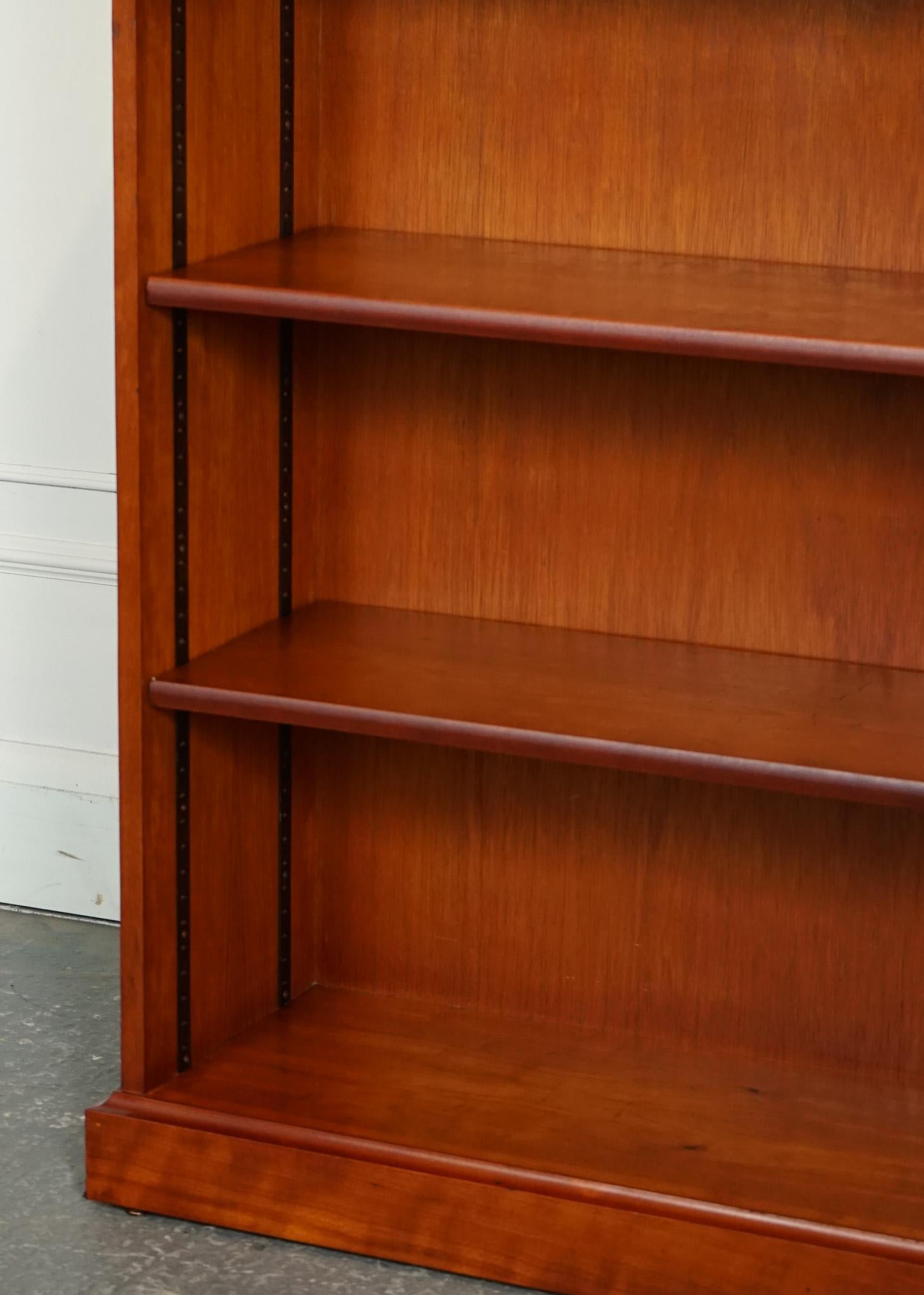 20th Century VINTAGE YEW DOUBLE FRONTED LOW OPEN BOOKCASE WiTH ADJUSTABLE SHELVES For Sale