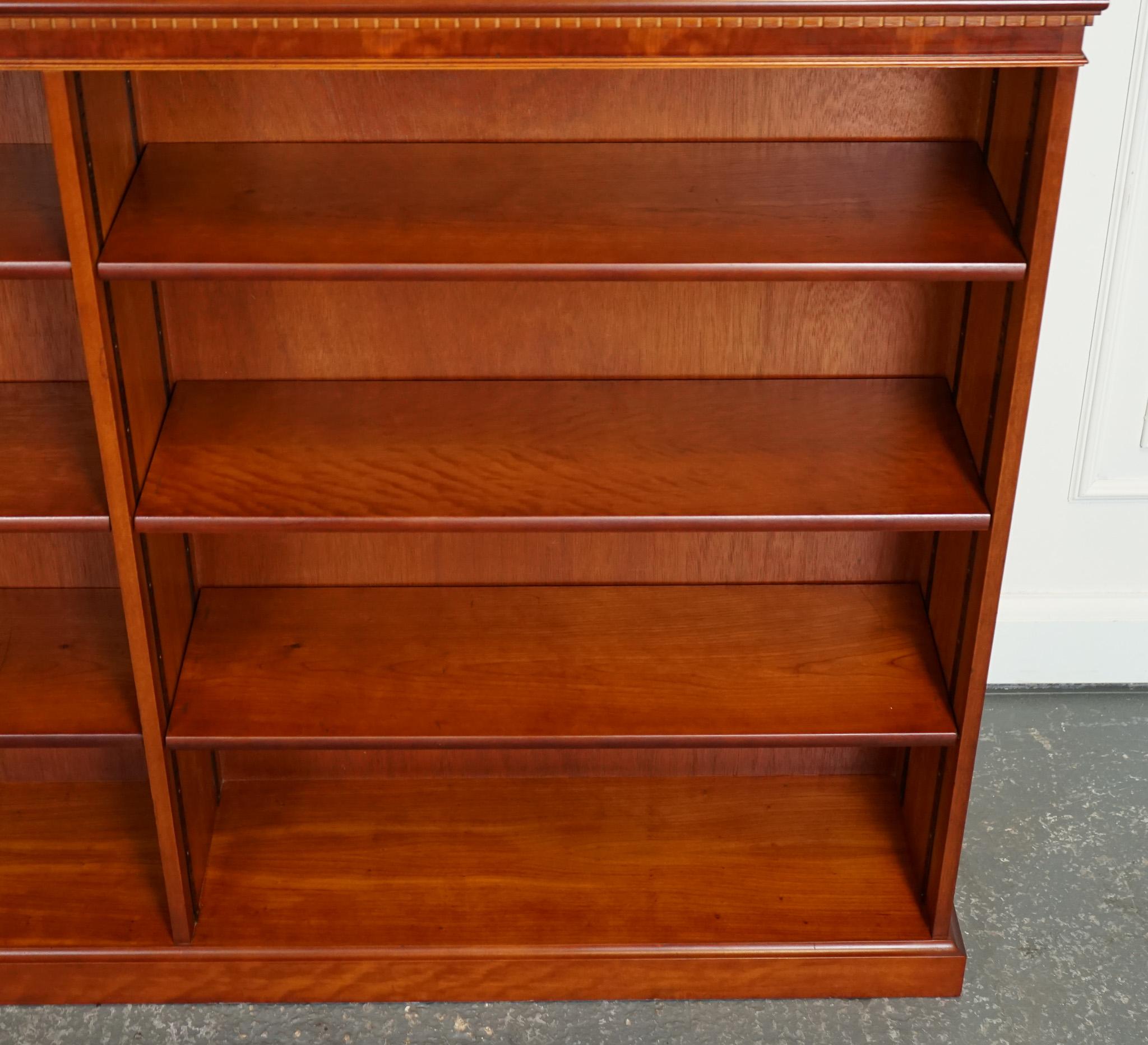 VINTAGE YEW DOUBLE FRONTED LOW OPEN BOOKCASE WiTH ADJUSTABLE SHELVES For Sale 1