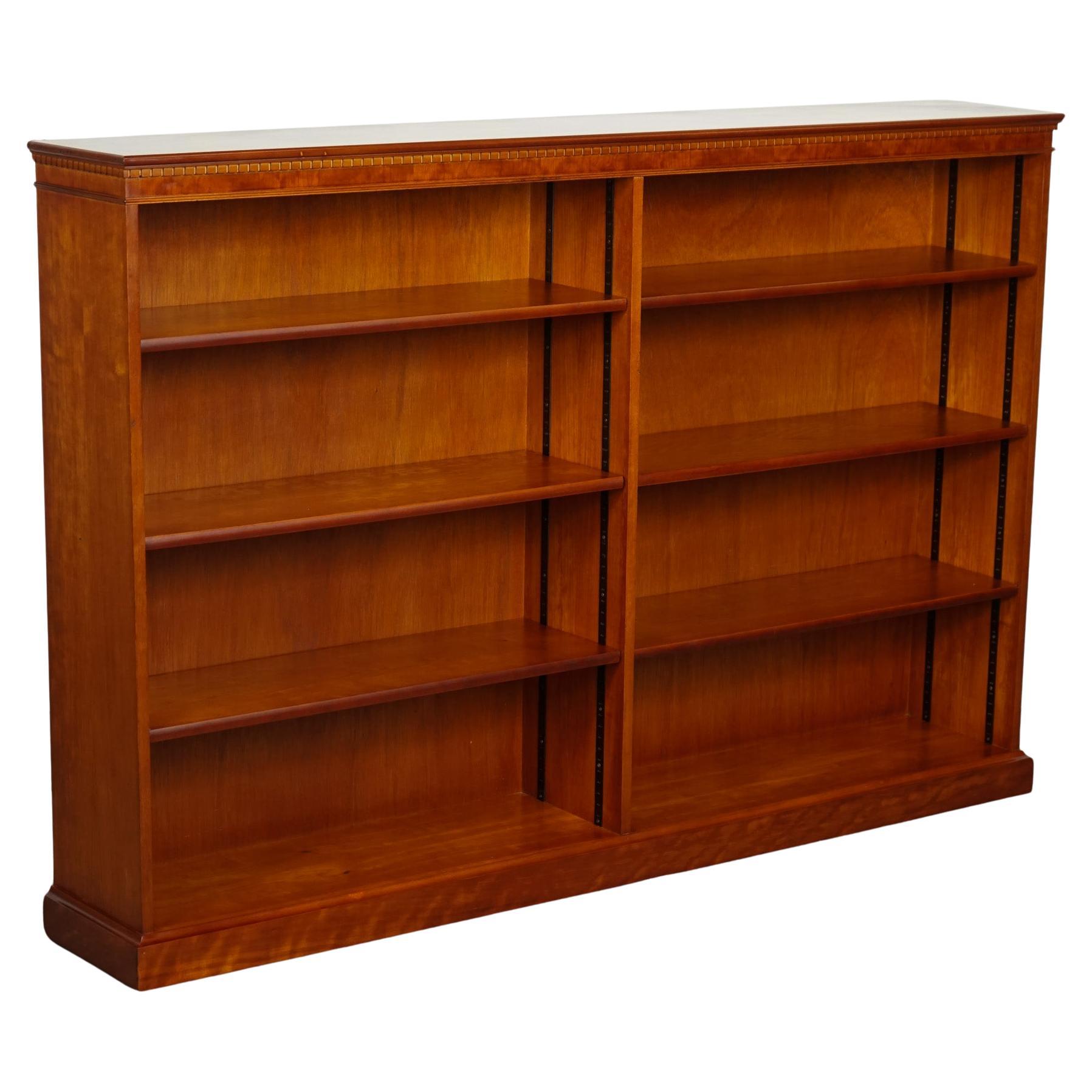 VINTAGE YEW DOUBLE FRONTED LOW OPEN BOOKCASE WiTH ADJUSTABLE SHELVES For Sale