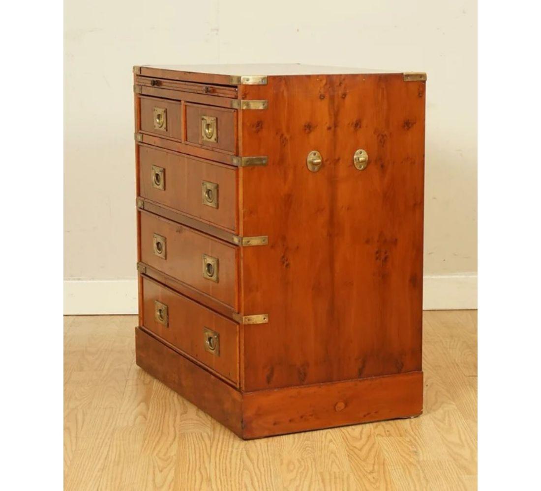 Vintage Yew Wood Burr Military Campaign Chest of Drawers 4