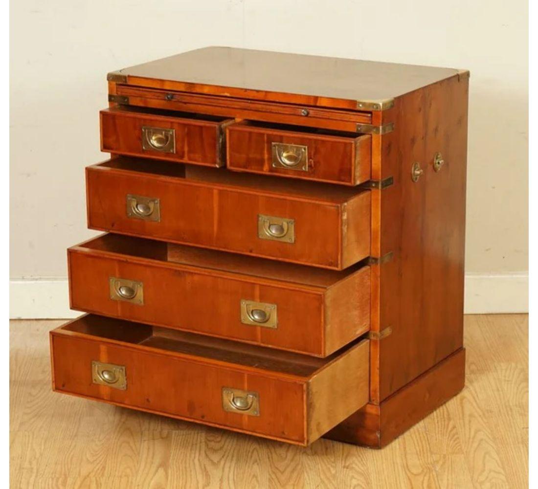 Vintage Yew Wood Burr Military Campaign Chest of Drawers In Good Condition In Pulborough, GB