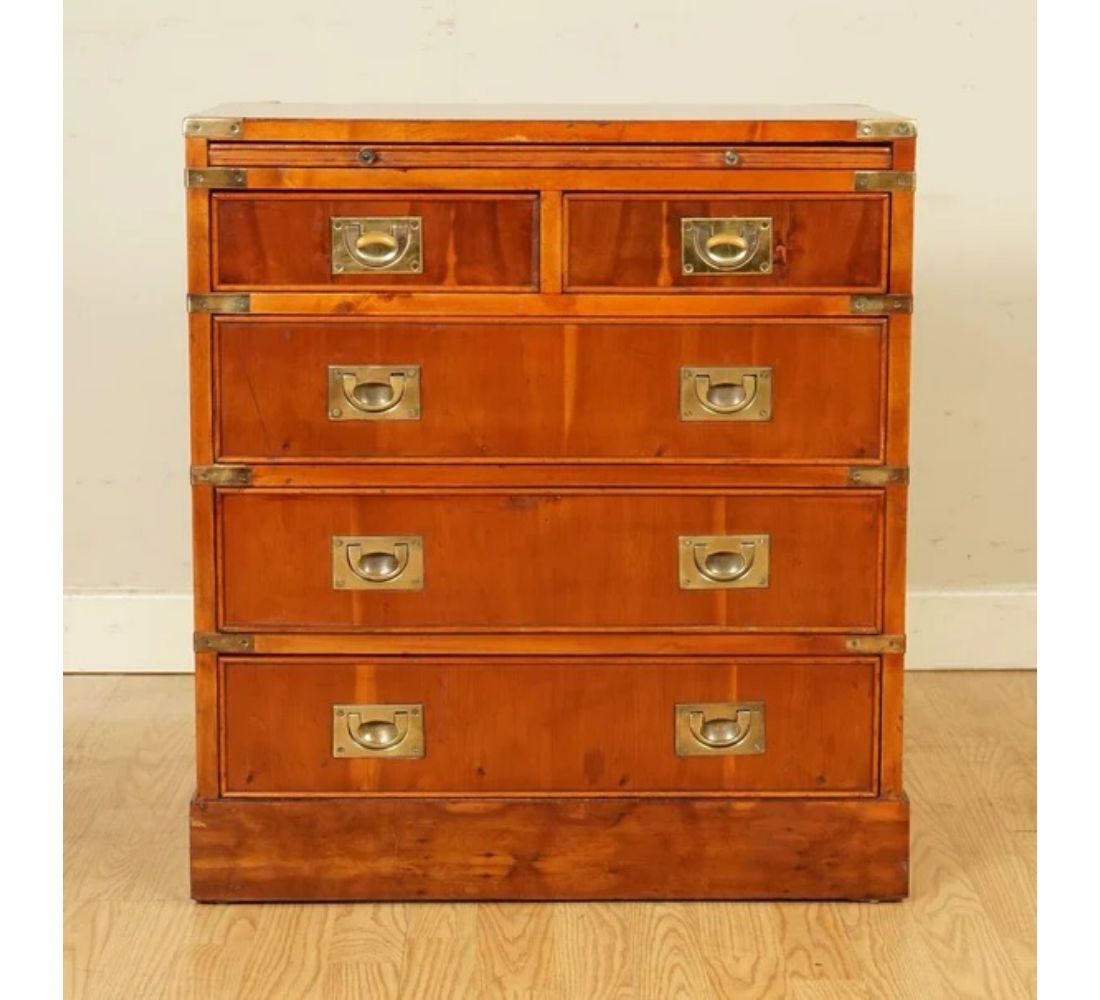 20th Century Vintage Yew Wood Burr Military Campaign Chest of Drawers
