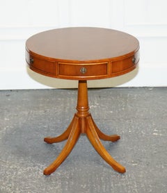 VINTAGE YEW WOOD CIRCULAR DRUM END SiDE LAMP TABLE