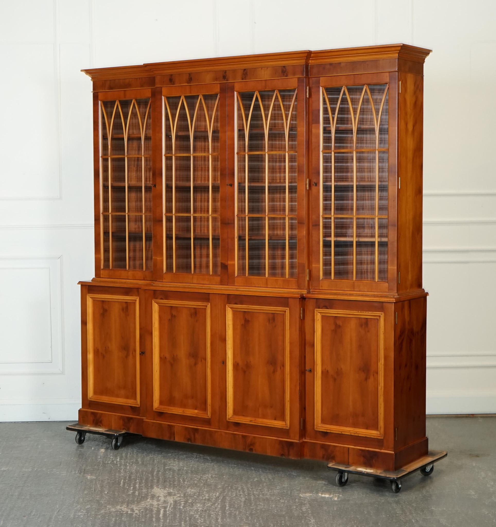 Hand-Crafted VINTAGE YEW WOOD DISPLAY CABINET BOOKCASE WiTH ADJUSTABLE SHELVES