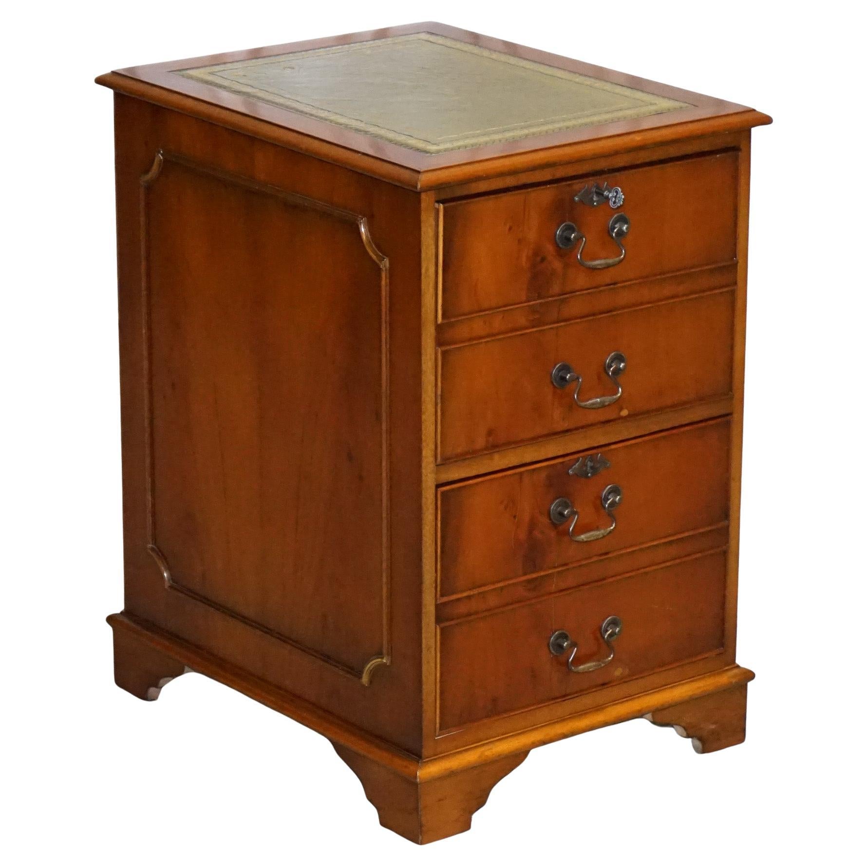VINTAGE CABINET DE REMPLISSAGE EN BOIS D'OEUF AVEC REPOS EN CUIR VERT ET DEUX TIROIRS (2)