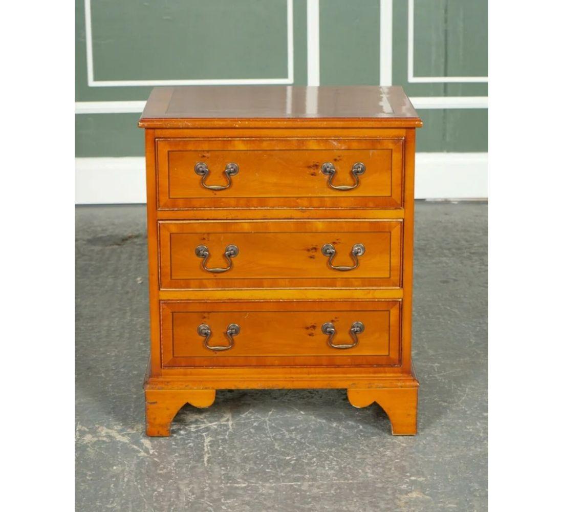 British Vintage Yew Wood Georgian Style Chest of Drawers Brass Handles For Sale