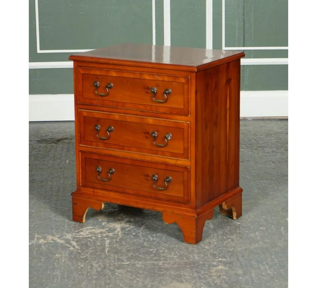 Hand-Crafted Vintage Yew Wood Georgian Style Chest of Drawers Brass Handles For Sale
