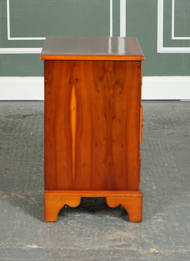 Vintage Yew Wood Style Chest of Drawers Brass Handles For Sale