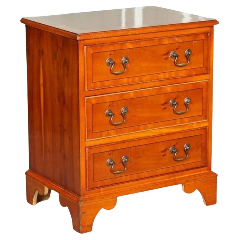 Vintage Yew Wood Georgian Style Chest of Drawers Brass Handles For Sale