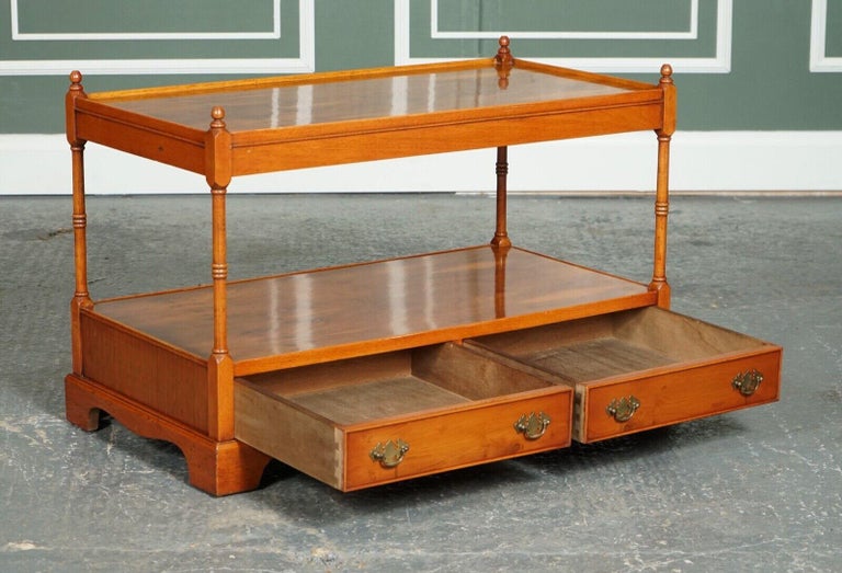 Vintage Yew Wood Style Coffee Table TV Stand with Two Drawers