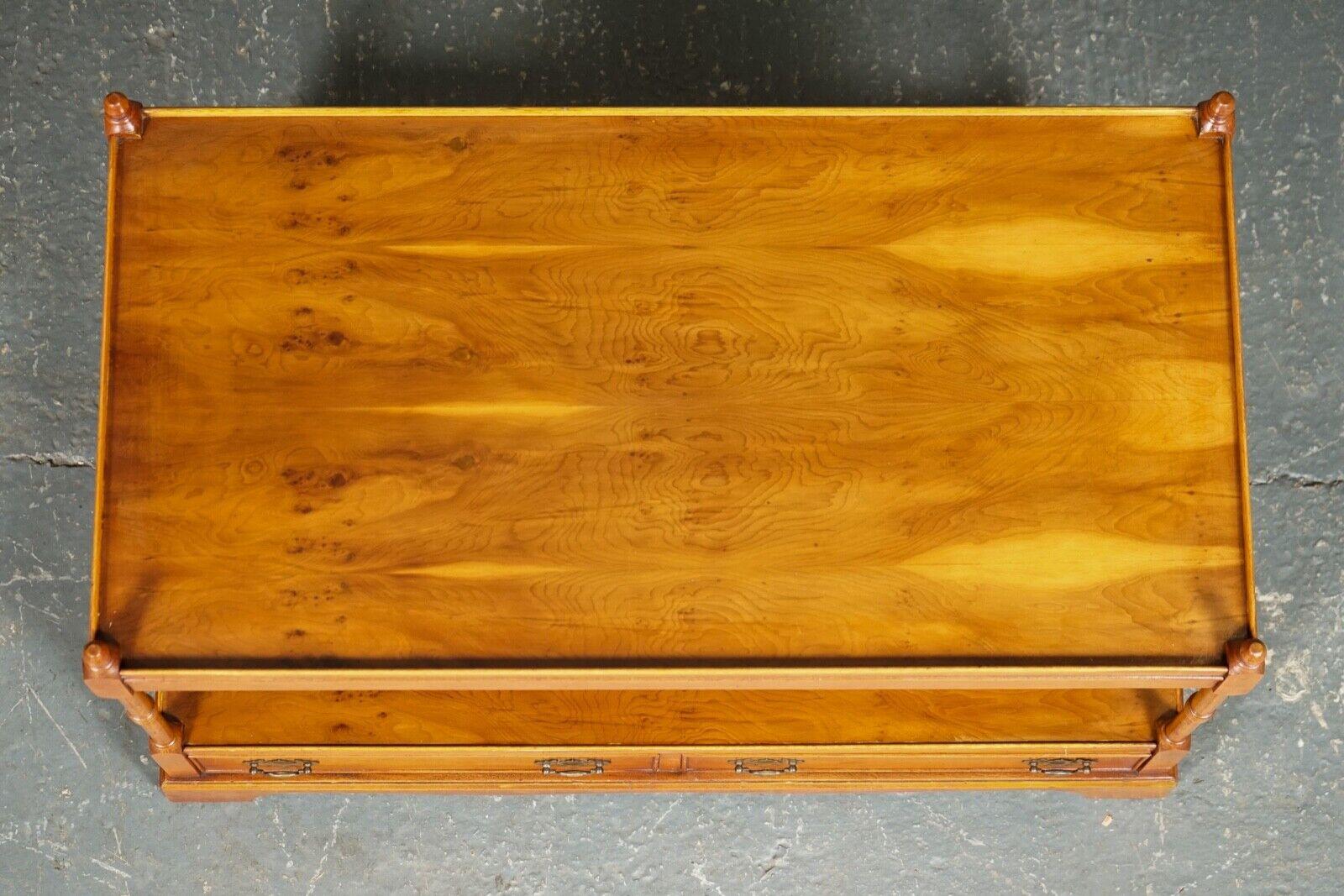 British Vintage Yew Wood Georgian Style Coffee Table TV Stand with Two Drawers For Sale