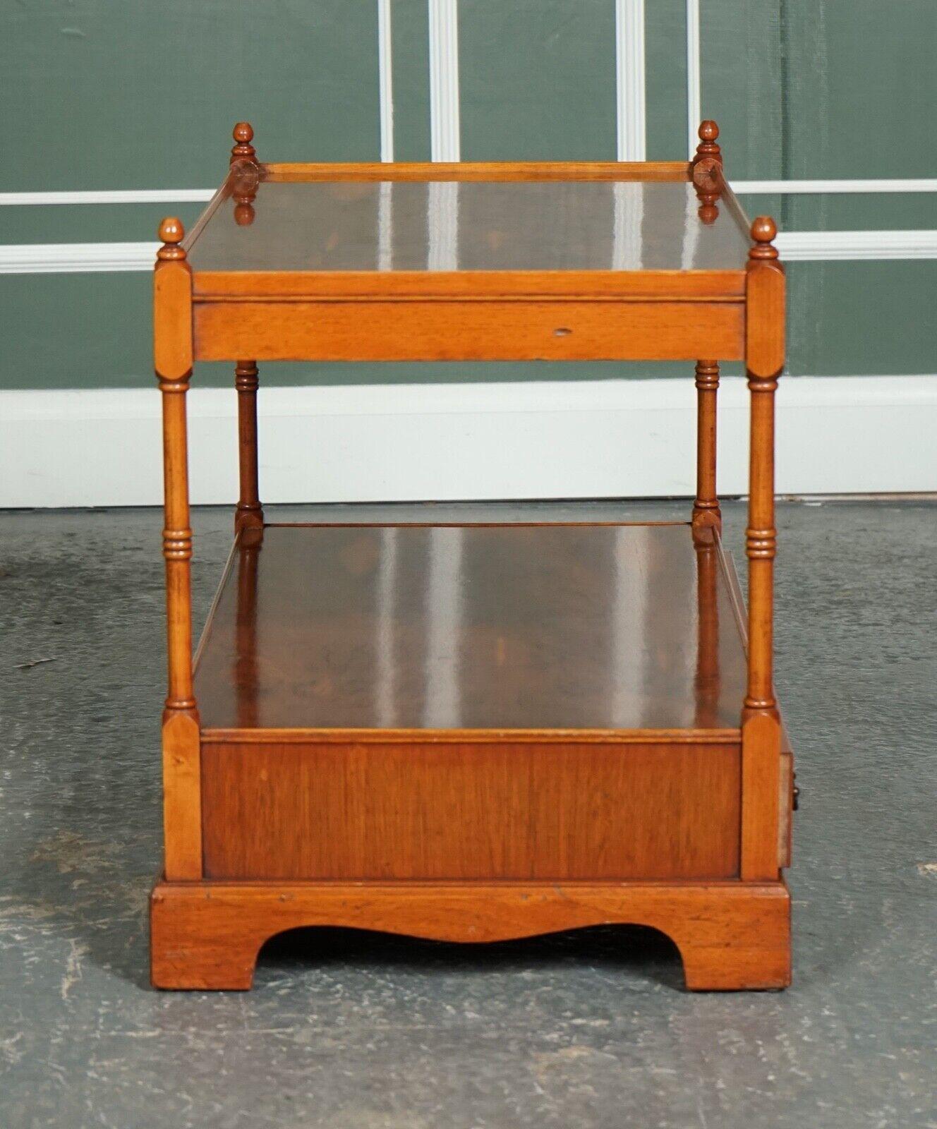 20th Century Vintage Yew Wood Georgian Style Coffee Table TV Stand with Two Drawers For Sale