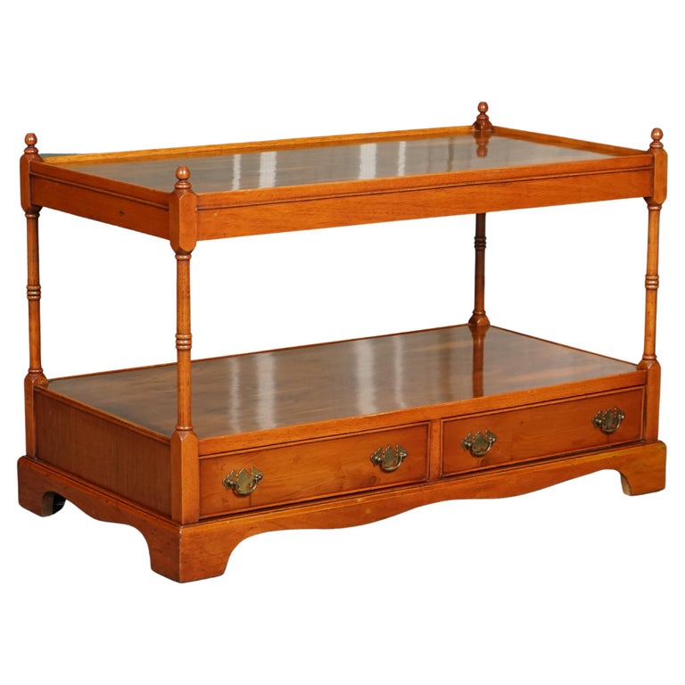 Vintage Yew Wood Style Coffee Table Tv Stand with Two Drawers