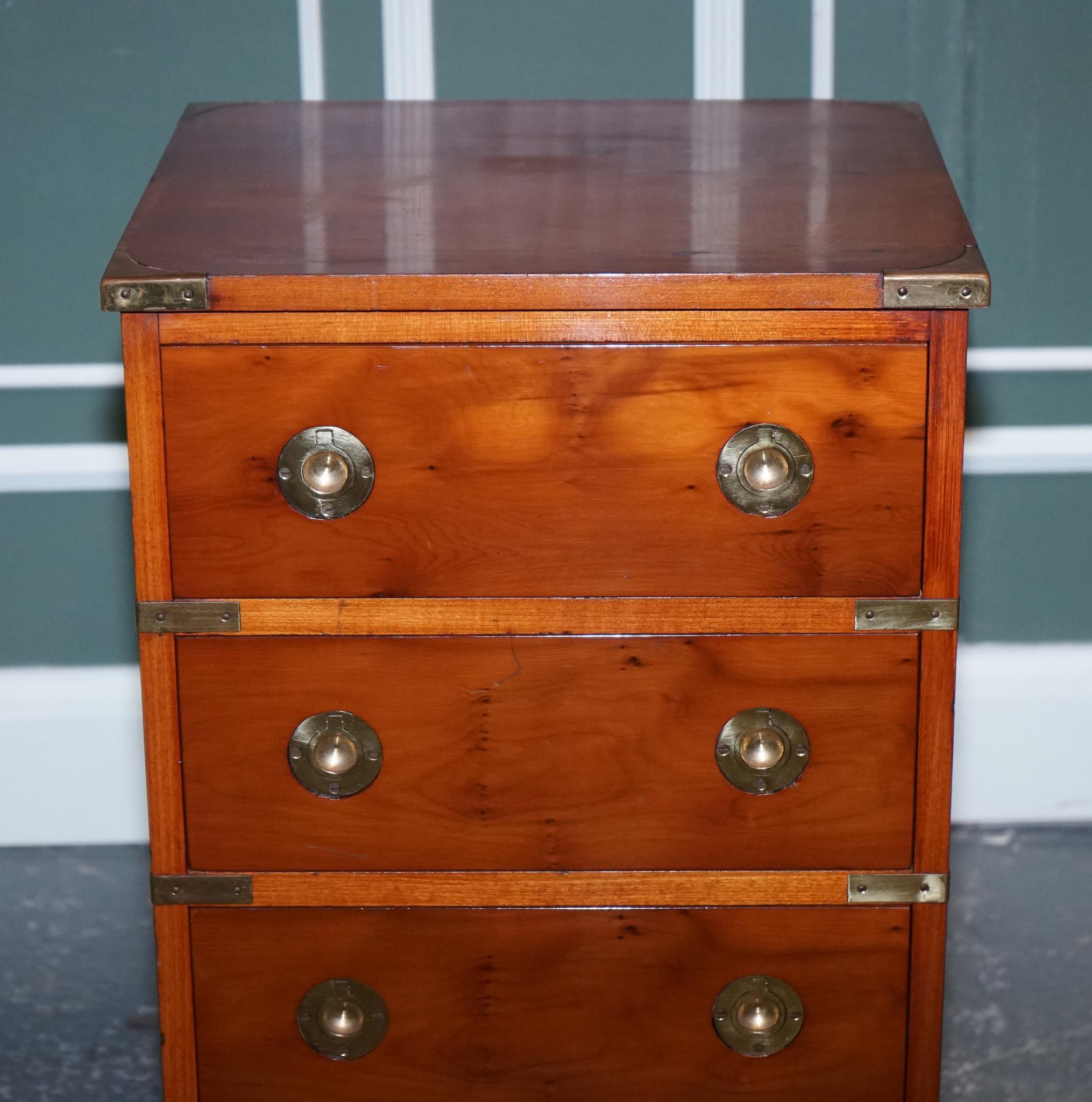 Vintage Yew Wood Military Campaign Chest of Drawers with 4 Drawers Brass Fitting 4
