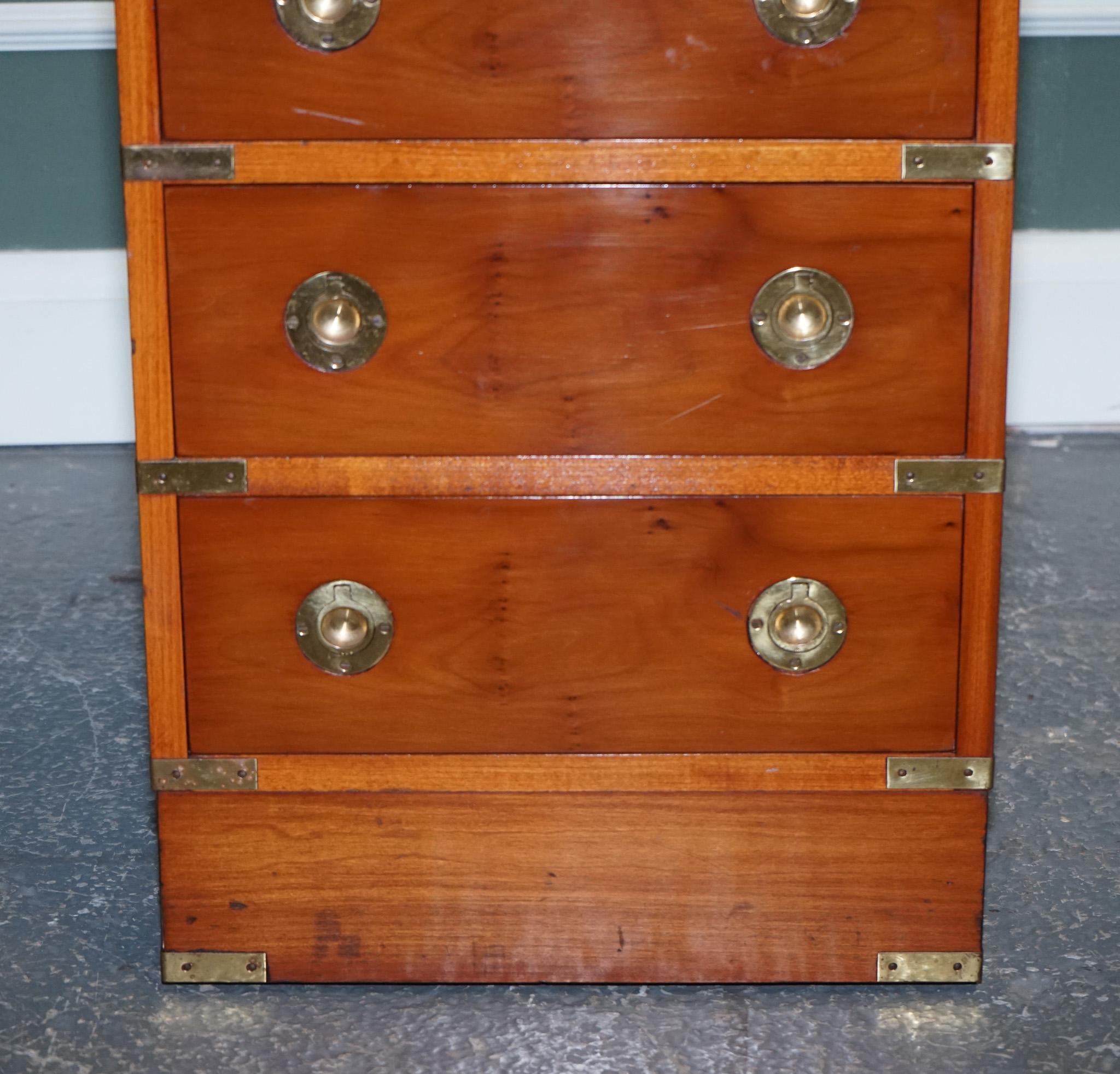 Vintage Yew Wood Military Campaign Chest of Drawers with 4 Drawers Brass Fitting 5