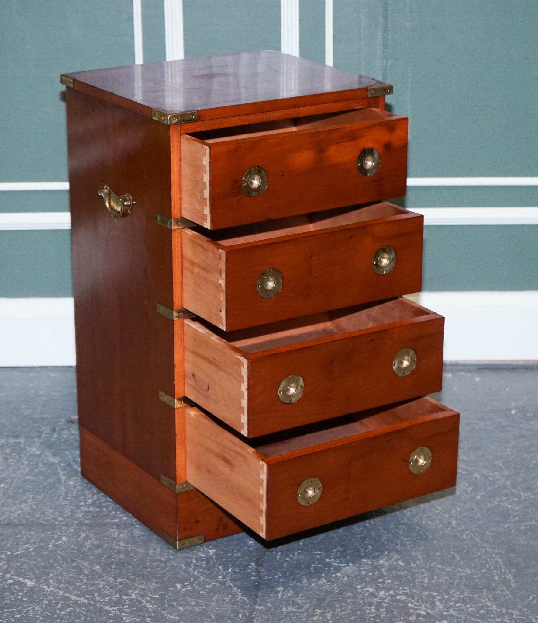 British Vintage Yew Wood Military Campaign Chest of Drawers with 4 Drawers Brass Fitting