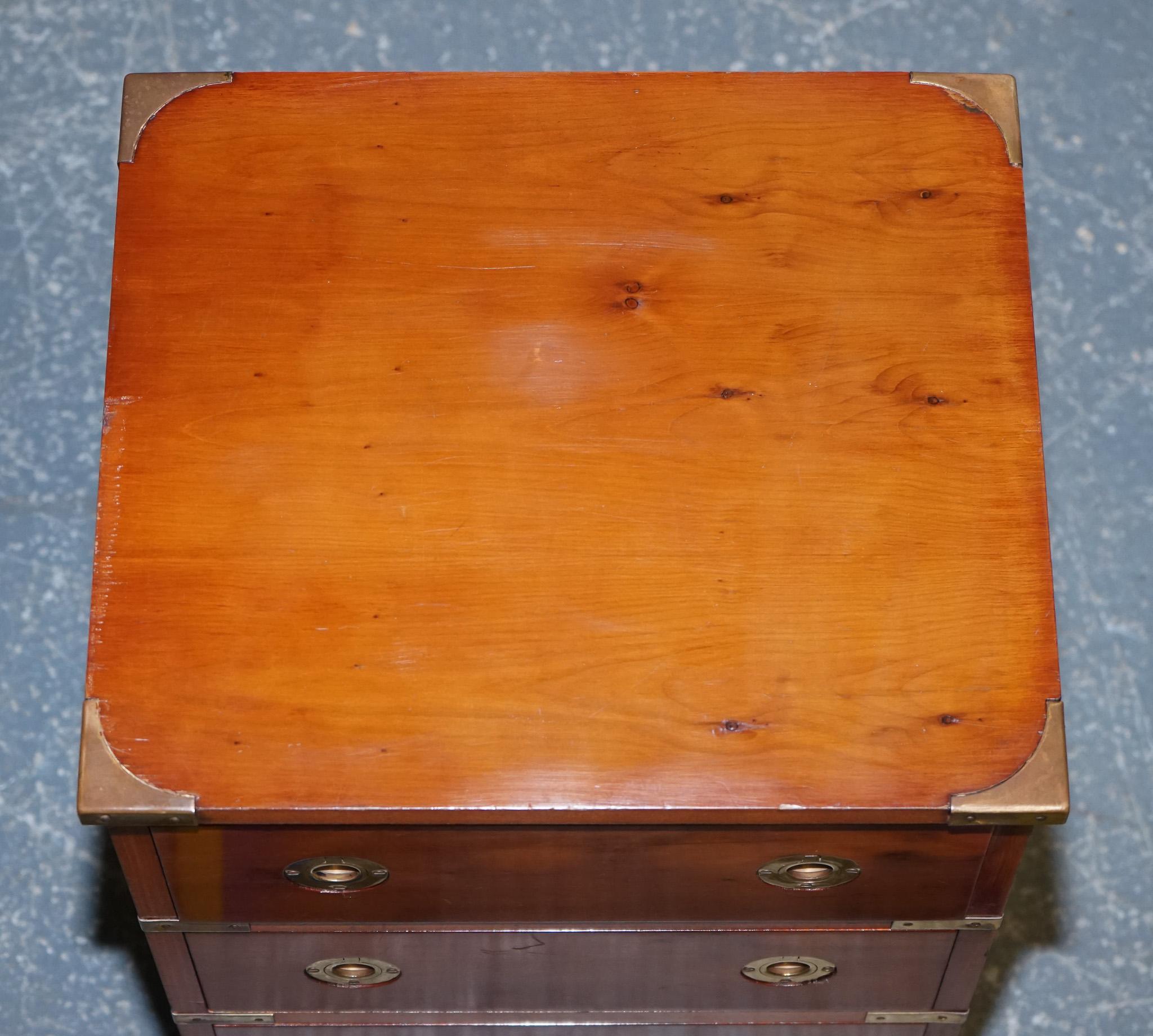 20th Century Vintage Yew Wood Military Campaign Chest of Drawers with 4 Drawers Brass Fitting