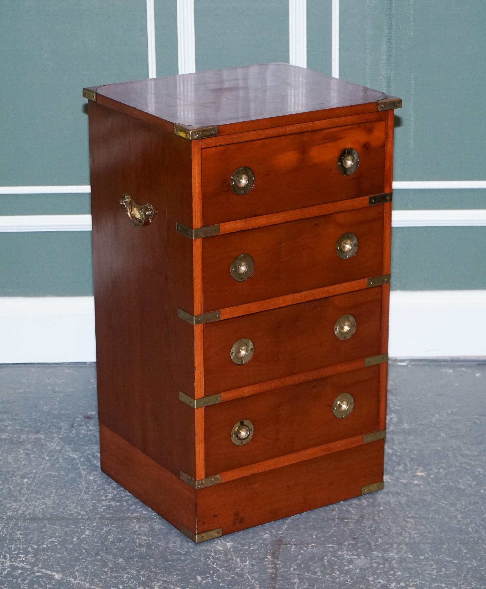 Vintage Yew Wood Military Campaign Chest of Drawers with 4 Drawers Brass Fitting 1