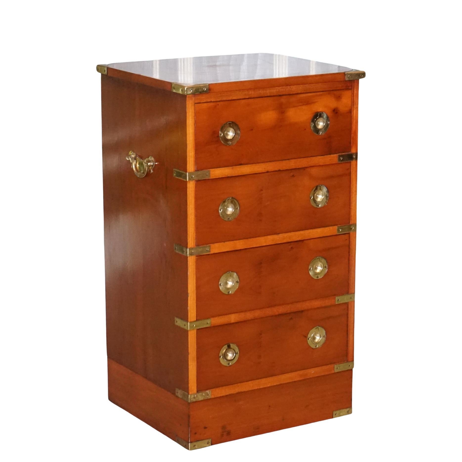 Vintage Yew Wood Military Campaign Chest of Drawers with 4 Drawers Brass Fitting