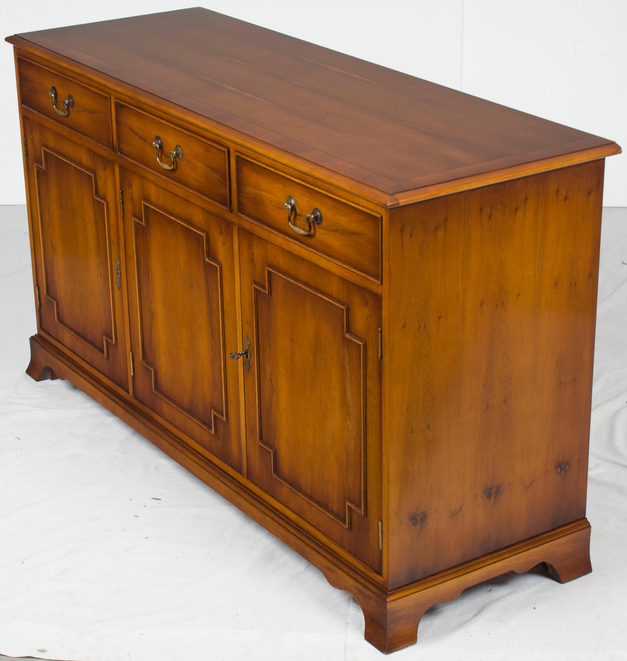 Vintage Yew Wood Narrow Console Cabinet Buffet Sideboard Credenza For Sale 3