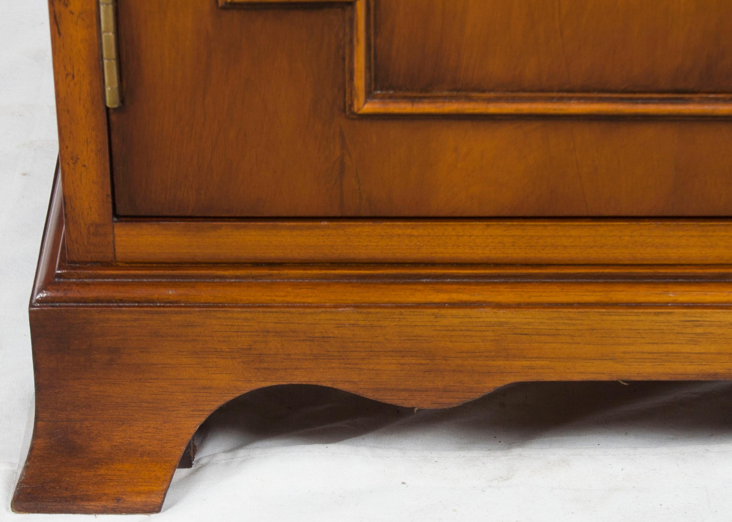 Mid-20th Century Vintage Yew Wood Narrow Console Cabinet Buffet Sideboard Credenza For Sale