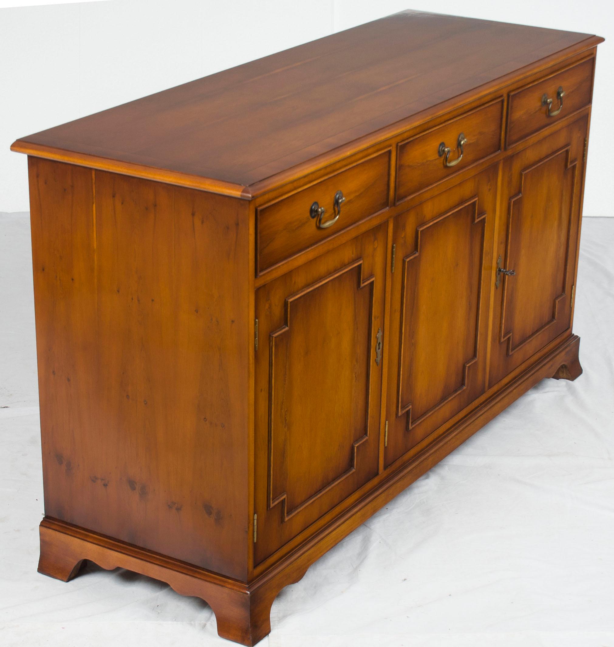 Vintage Yew Wood Narrow Console Cabinet Buffet Sideboard Credenza For Sale 2