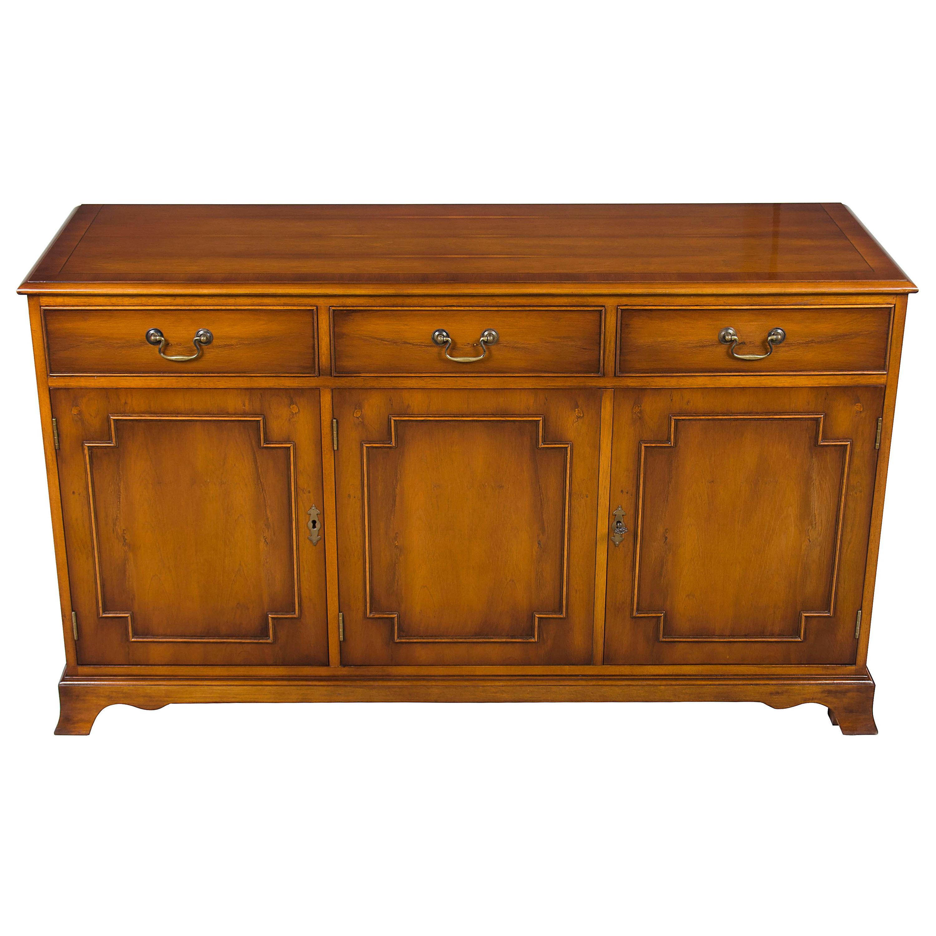 Vintage Yew Wood Narrow Console Cabinet Buffet Sideboard Credenza For Sale