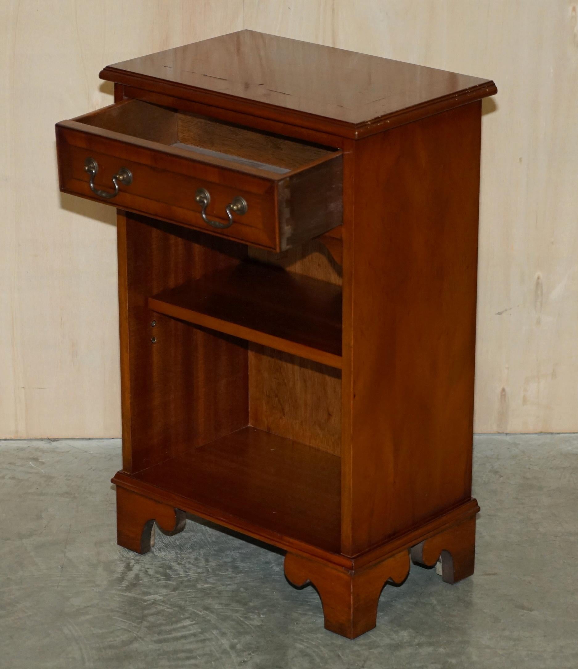 Vintage Yew Wood Side / End Sized Book Table with Single Drawer and Bookshelves For Sale 3