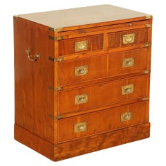 Vintage Yew Wood Veneer Military Campaign Chest of Drawers