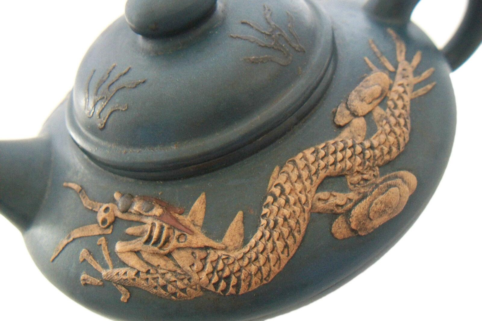 Vintage Yixing Zisha Teapot - Fine Carving/Glaze, Signed, China, 20th Century For Sale 3
