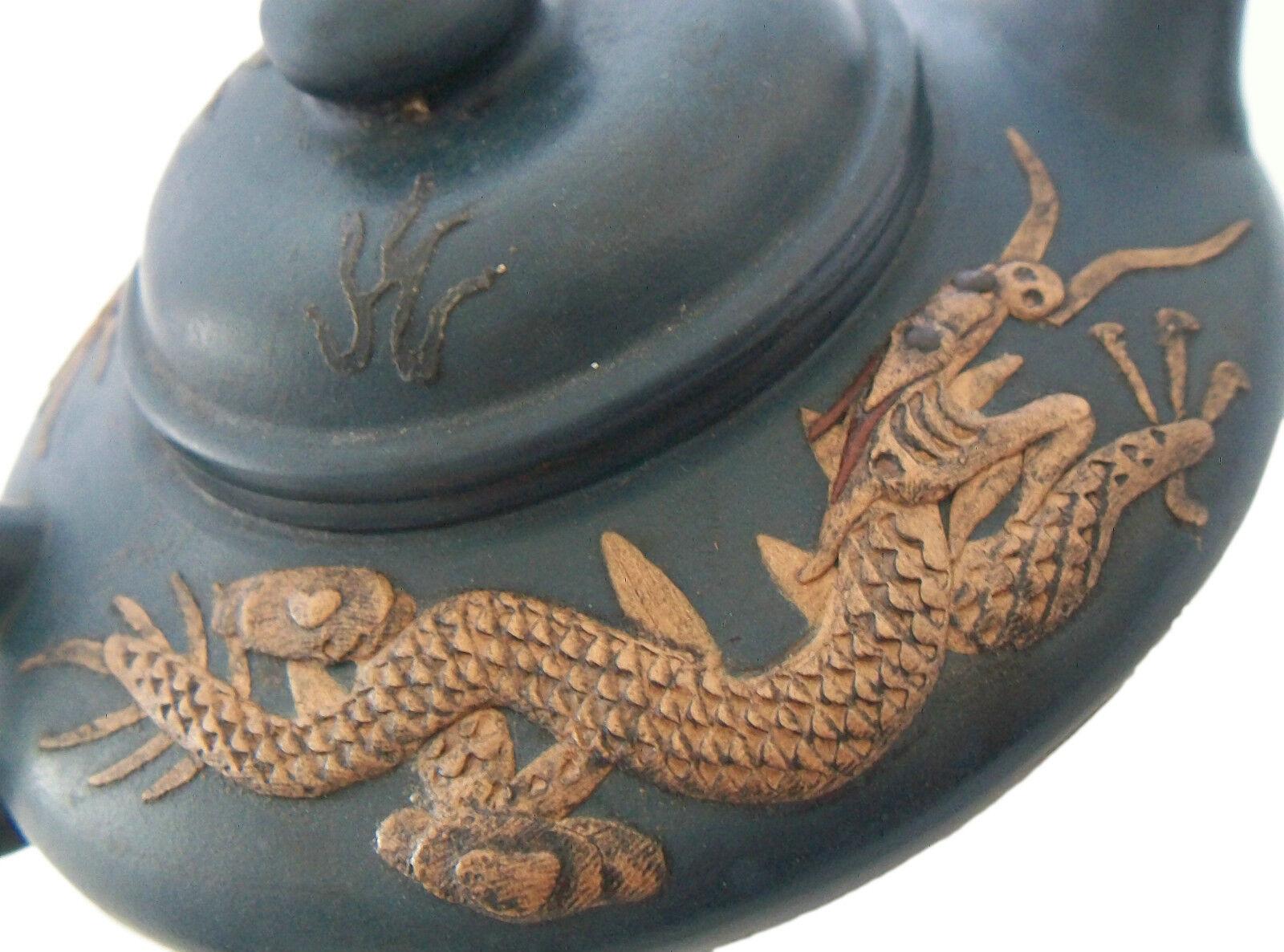 Vintage Yixing Zisha Teapot - Fine Carving/Glaze, Signed, China, 20th Century For Sale 4