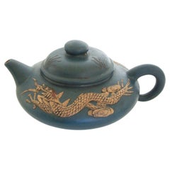 Vintage Yixing Zisha Teapot - Fine Carving/Glaze, Signed, China, 20th Century