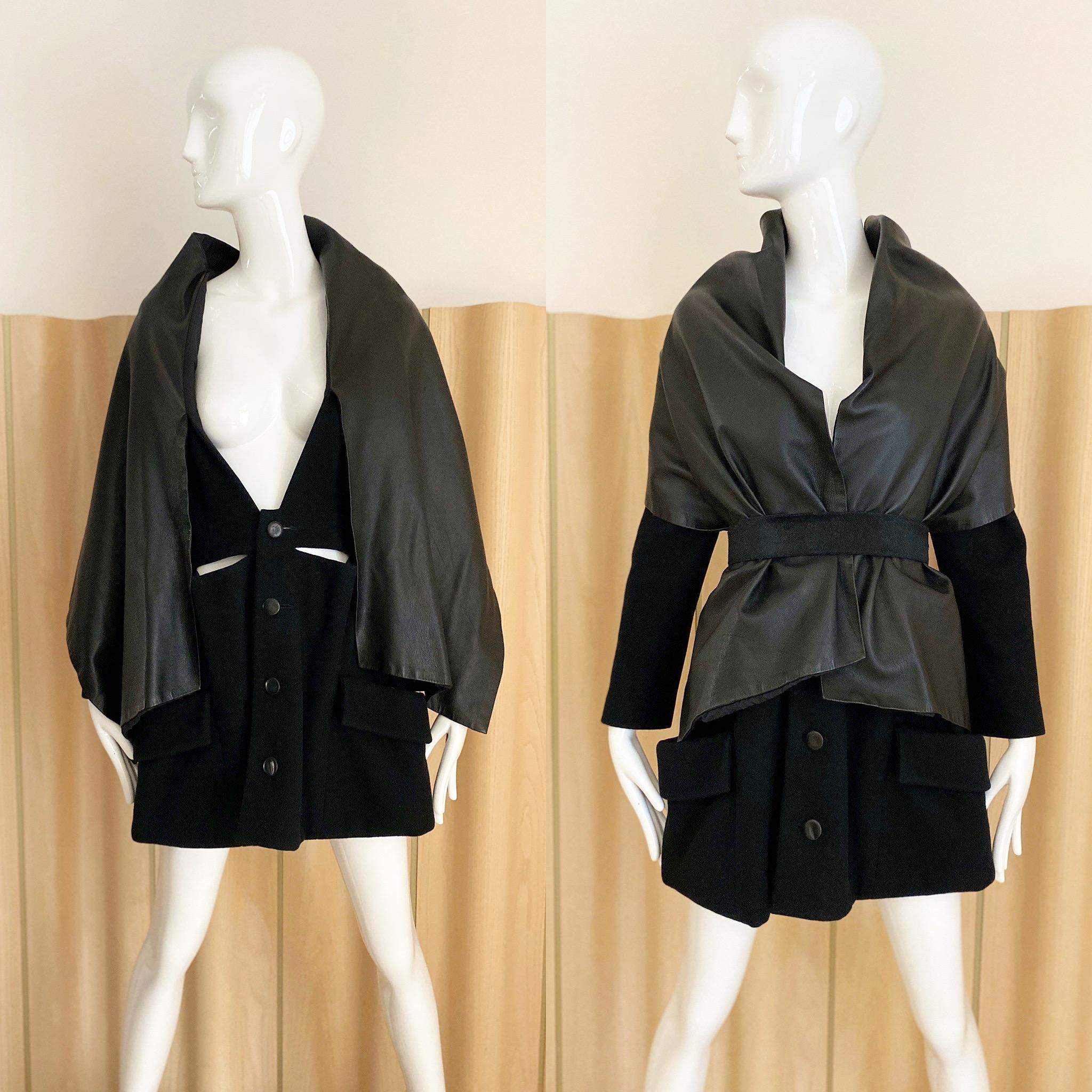 Vintage Yohji Yamamoto black wool coat dress with cape For Sale 2