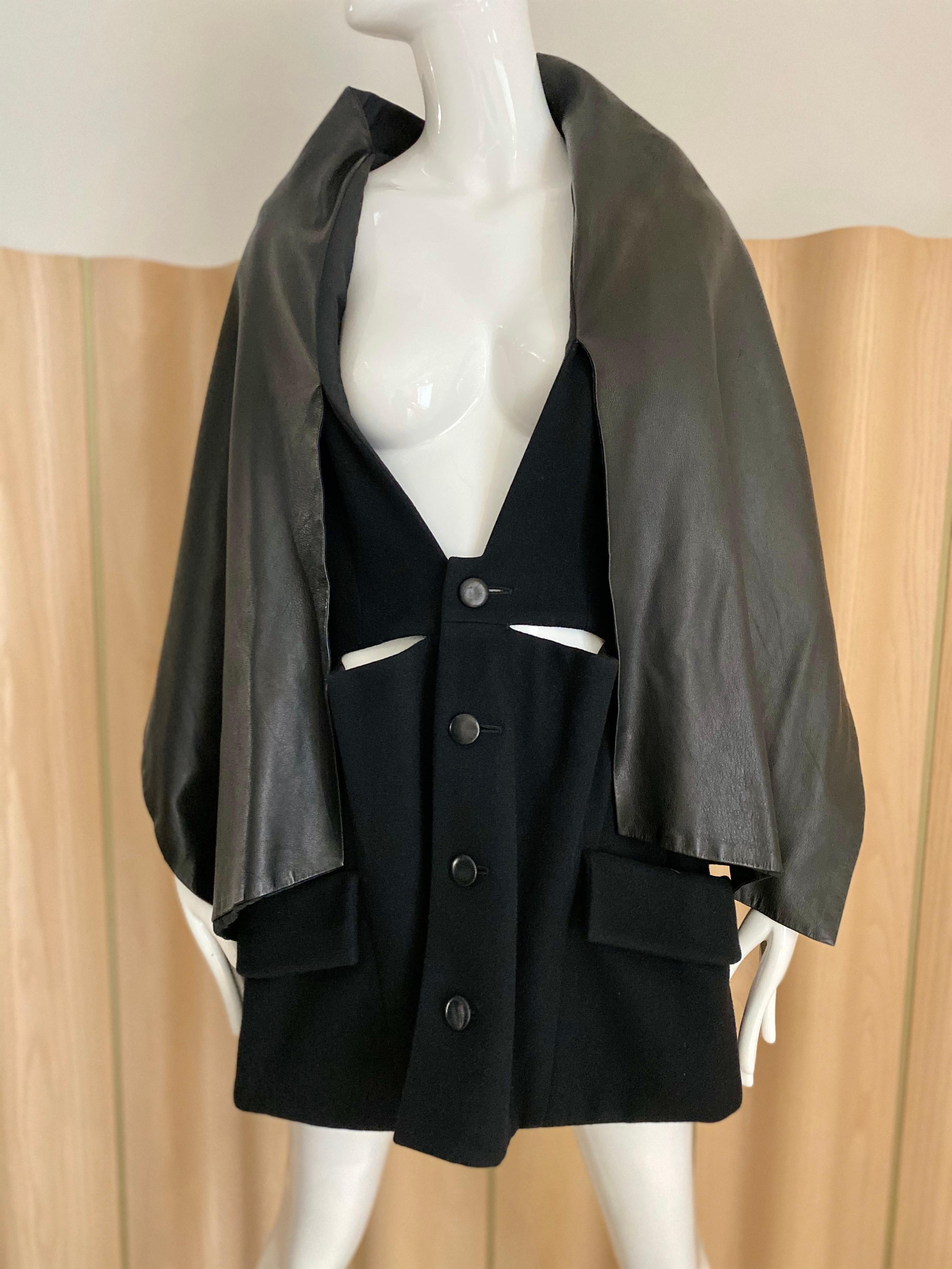 Vintage Yohji Yamamoto black wool coat dress with cape For Sale 3