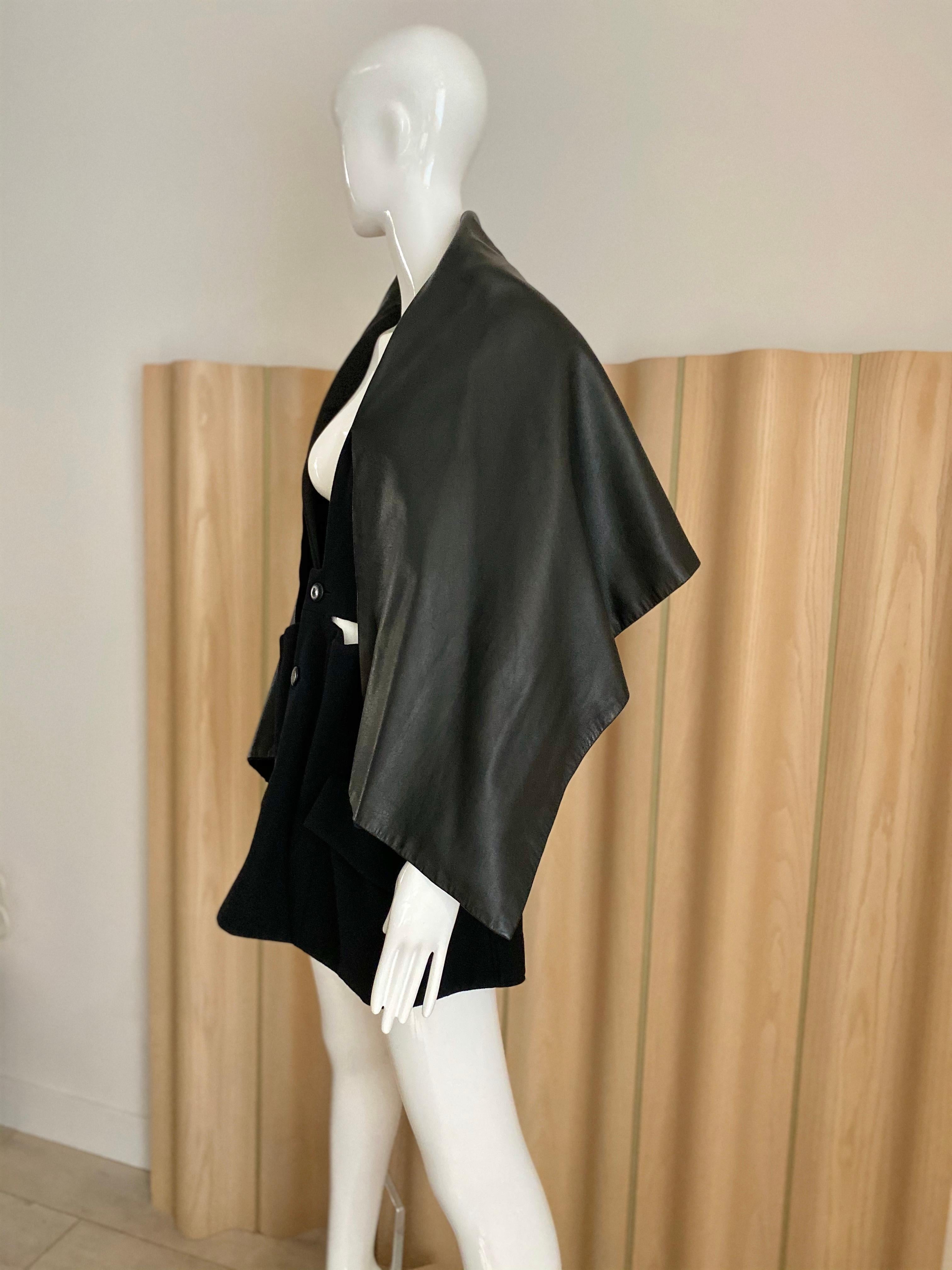 Vintage Yohji Yamamoto black wool coat dress with cape For Sale 4