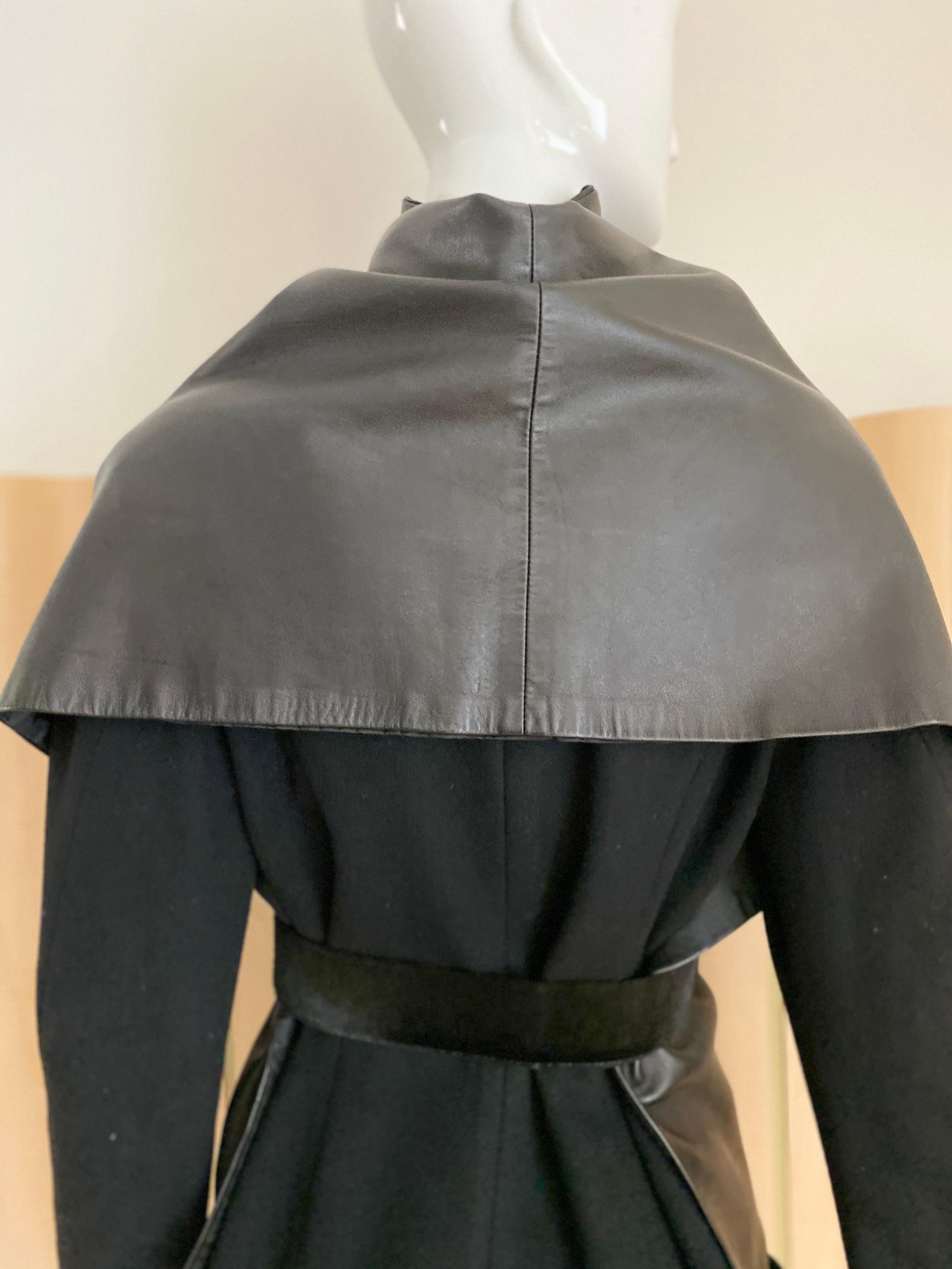 Vintage Yohji Yamamoto black wool coat dress with cape For Sale 5