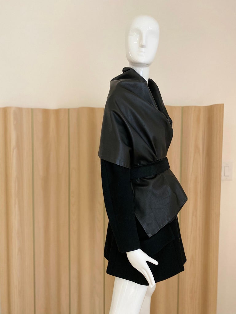 Vintage Yohji Yamamoto black wool coat dress with cape For Sale at